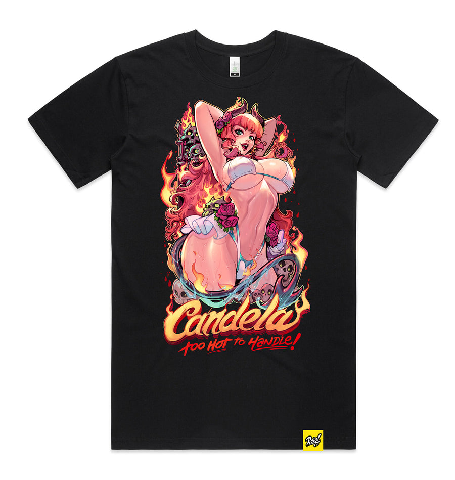 Candela "Too Hot to Handle" T-shirt.