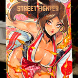 ORIGINAL Mai Shiranui SF6 Traditional Ink + Markers on Black Cover.